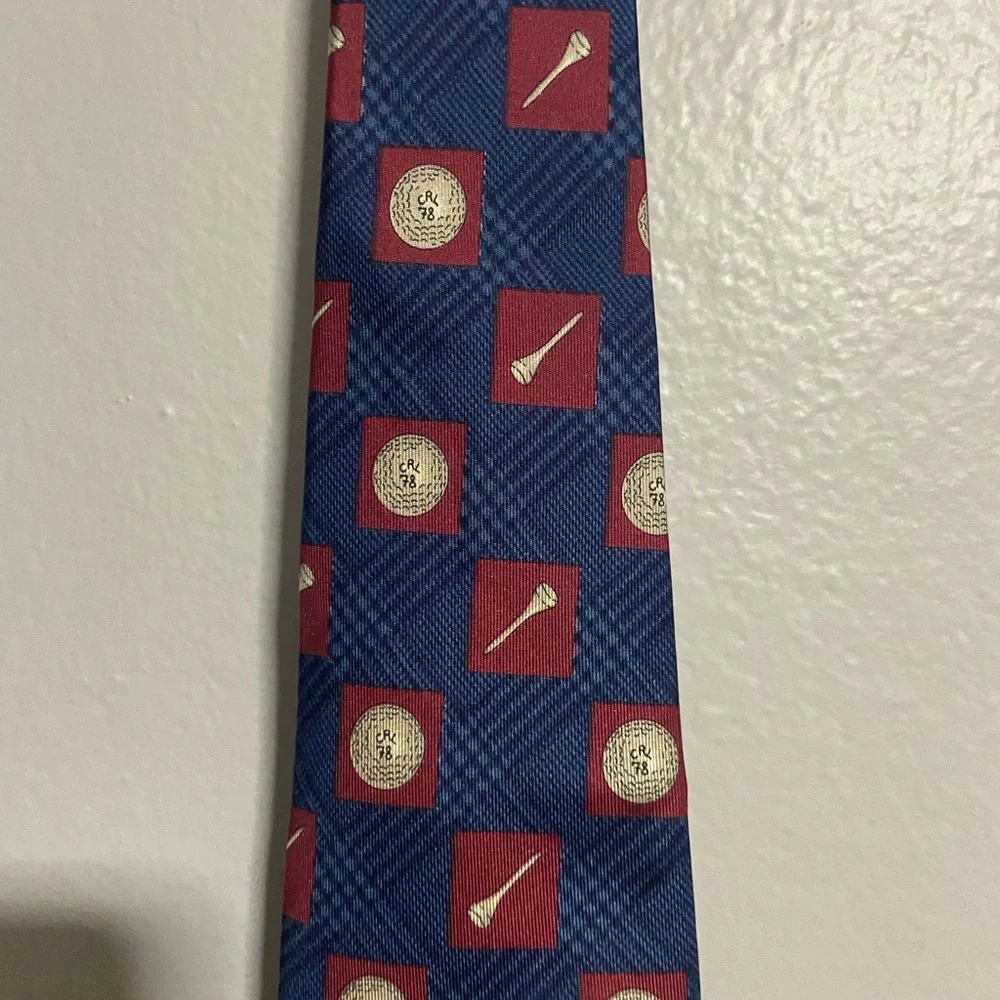 Vintage Chaps Ralph Lauren  Blue and Red Silk Tie with Golf  Motif